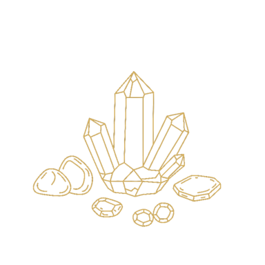 Steensoorten Gouden lijntekening van kristallen en edelstenen.