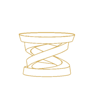 Standaarden Een gouden, spiraalvormige toren met een open bovenkant.