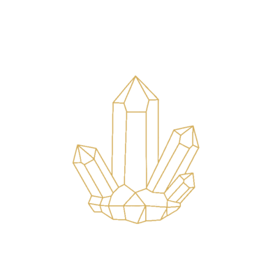 Ruwe stukken Geometrische tekening van een cluster gouden kristallen op een witte achtergrond.