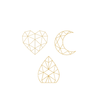 Diverse figuren Gouden geometrische ontwerpen van een hart, maan en druppel.